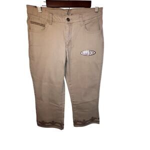 Lee women’s 8M embroidered wide leg Y2K Western cottagecore Stretch Capri NEW ￼